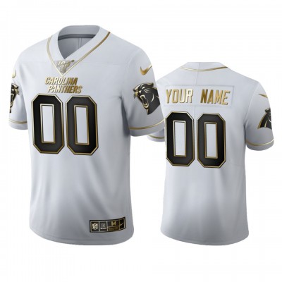 Carolina Panthers Custom Men's Nike White Golden Edition Vapor Limited NFL 100 Jersey